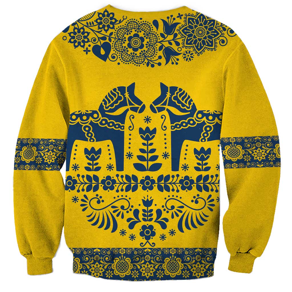 Sweden Daleclarian Horse Sweatshirt Floral Folk Pattern Yellow Version