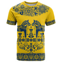 Sweden Daleclarian Horse T Shirt Floral Folk Pattern Yellow Version