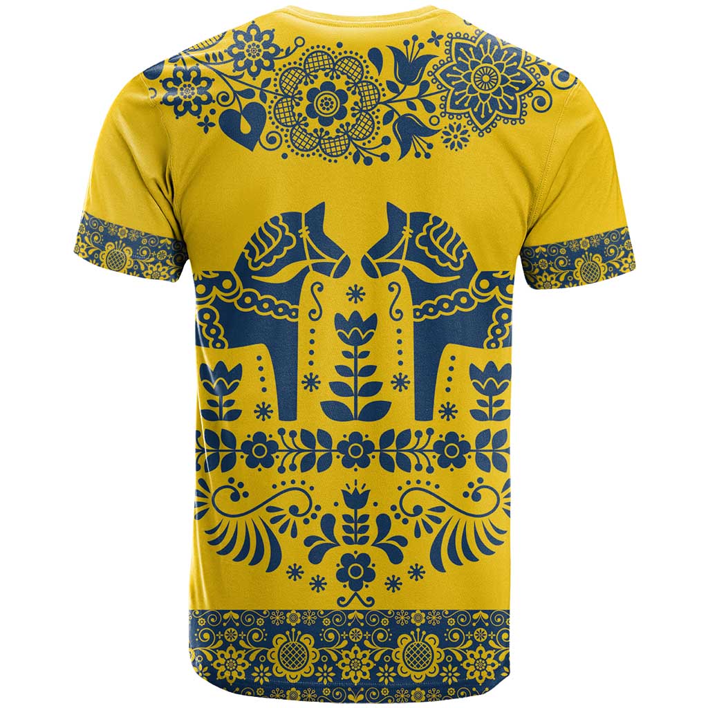 Sweden Daleclarian Horse T Shirt Floral Folk Pattern Yellow Version