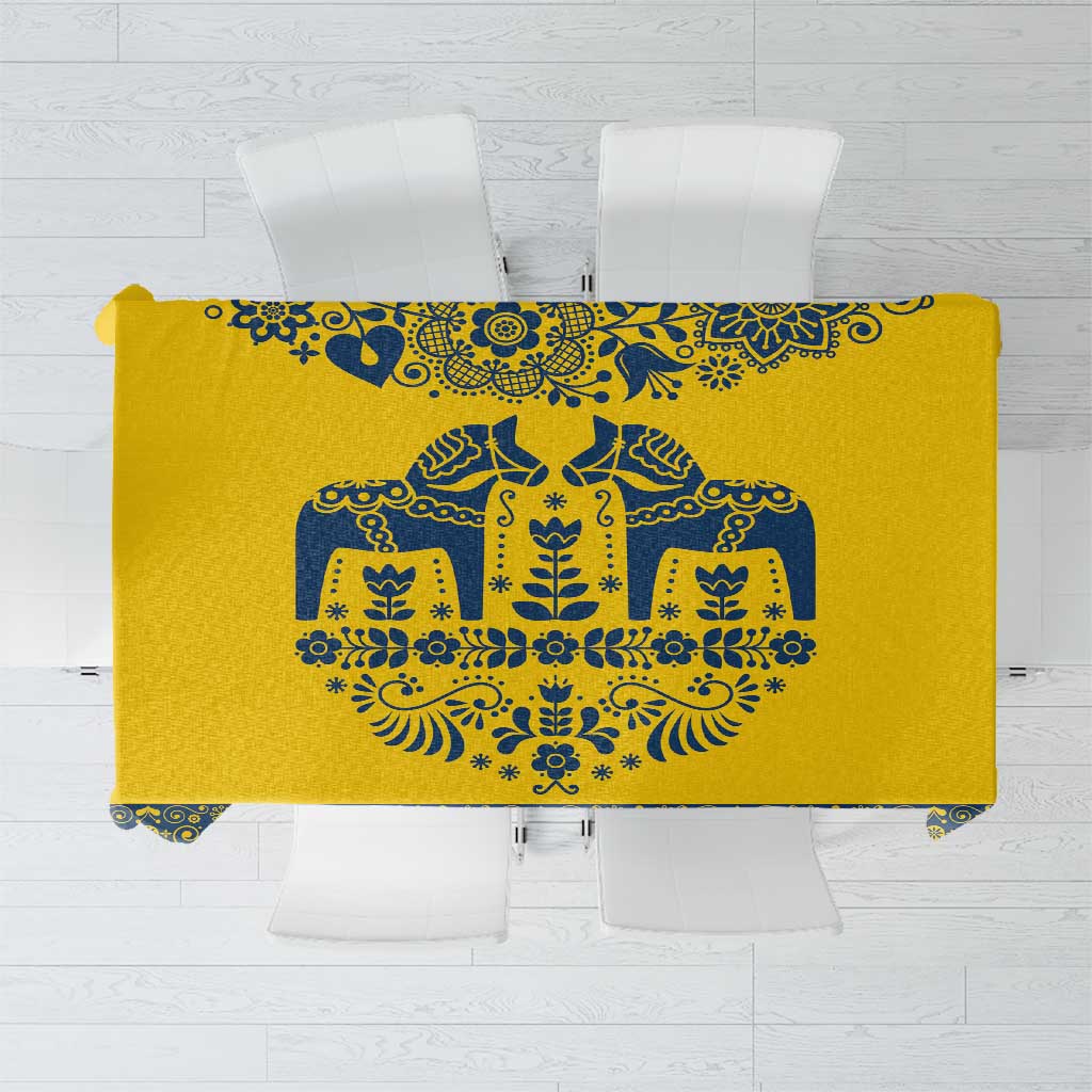 Sweden Daleclarian Horse Tablecloth Floral Folk Pattern Yellow Version