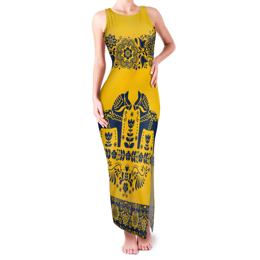 Sweden Daleclarian Horse Tank Maxi Dress Floral Folk Pattern Yellow Version