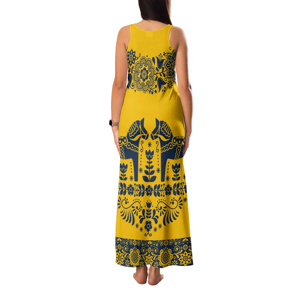 Sweden Daleclarian Horse Tank Maxi Dress Floral Folk Pattern Yellow Version