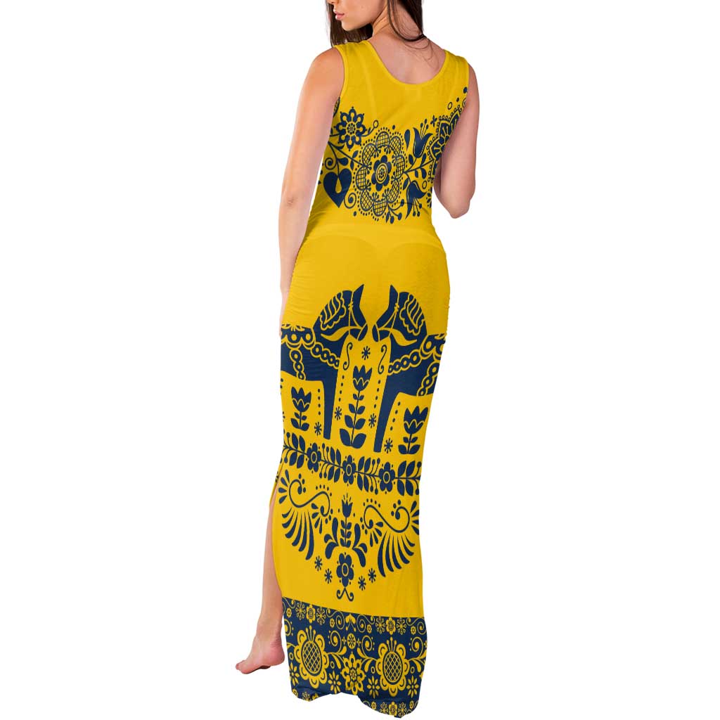 Sweden Daleclarian Horse Tank Maxi Dress Floral Folk Pattern Yellow Version