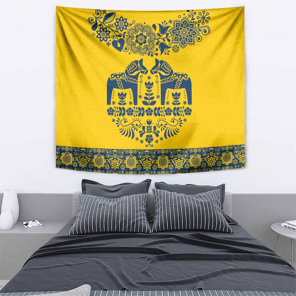 Sweden Daleclarian Horse Tapestry Floral Folk Pattern Yellow Version