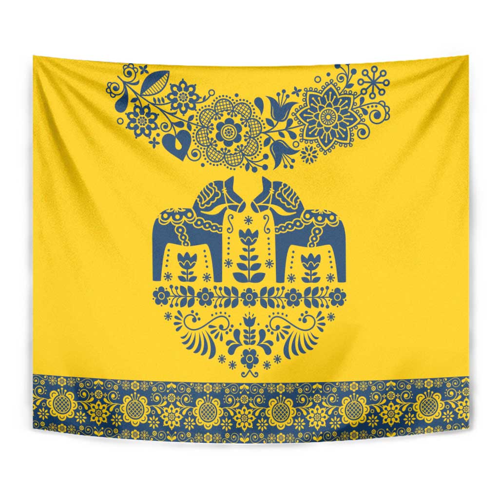 Sweden Daleclarian Horse Tapestry Floral Folk Pattern Yellow Version