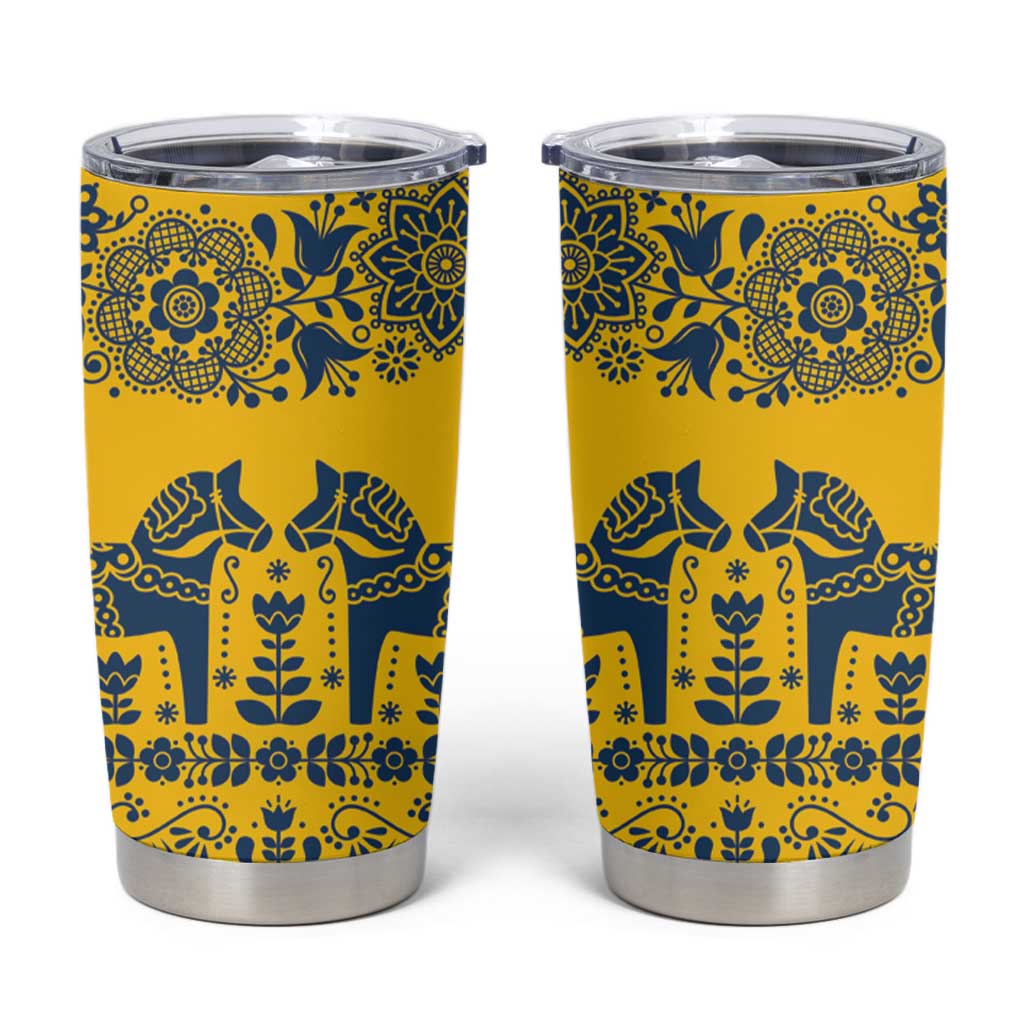 Sweden Daleclarian Horse Tumbler Cup Floral Folk Pattern Yellow Version