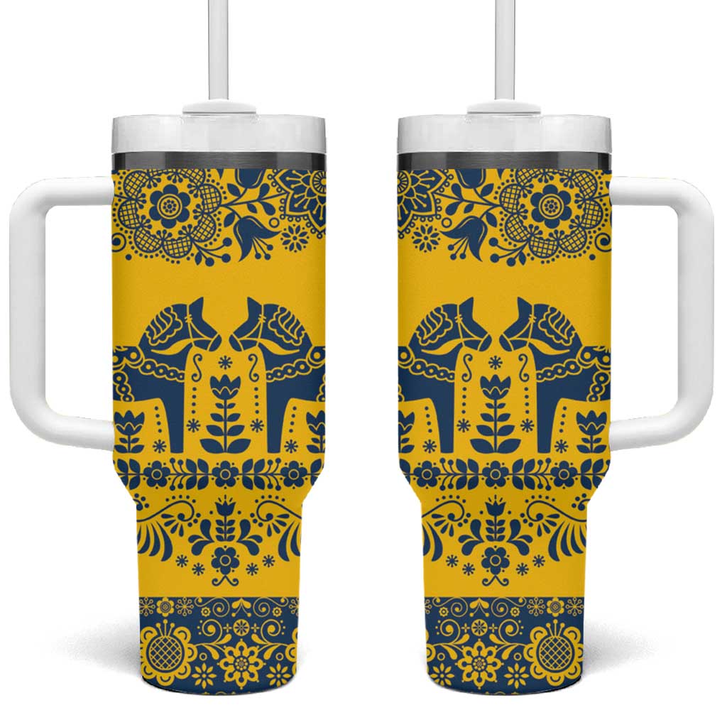 Sweden Daleclarian Horse Tumbler With Handle Floral Folk Pattern Yellow Version