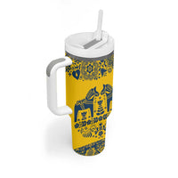 Sweden Daleclarian Horse Tumbler With Handle Floral Folk Pattern Yellow Version