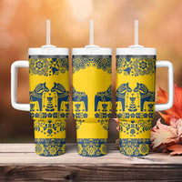 Sweden Daleclarian Horse Tumbler With Handle Floral Folk Pattern Yellow Version