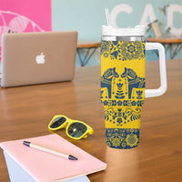 Sweden Daleclarian Horse Tumbler With Handle Floral Folk Pattern Yellow Version