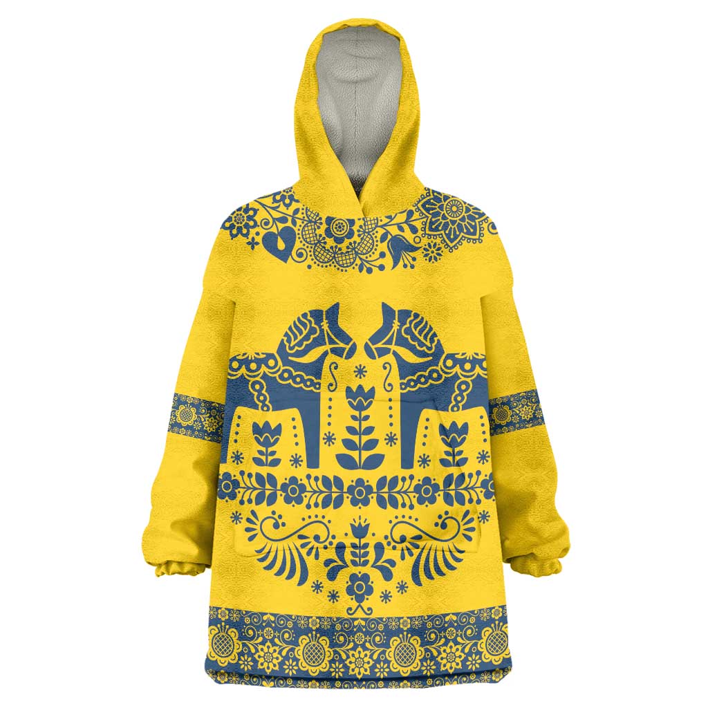 Sweden Daleclarian Horse Wearable Blanket Hoodie Floral Folk Pattern Yellow Version