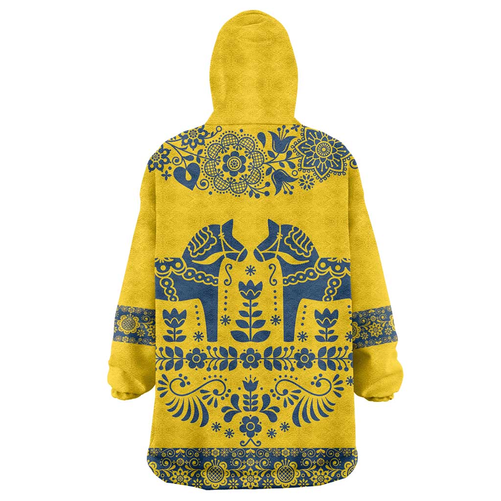 Sweden Daleclarian Horse Wearable Blanket Hoodie Floral Folk Pattern Yellow Version