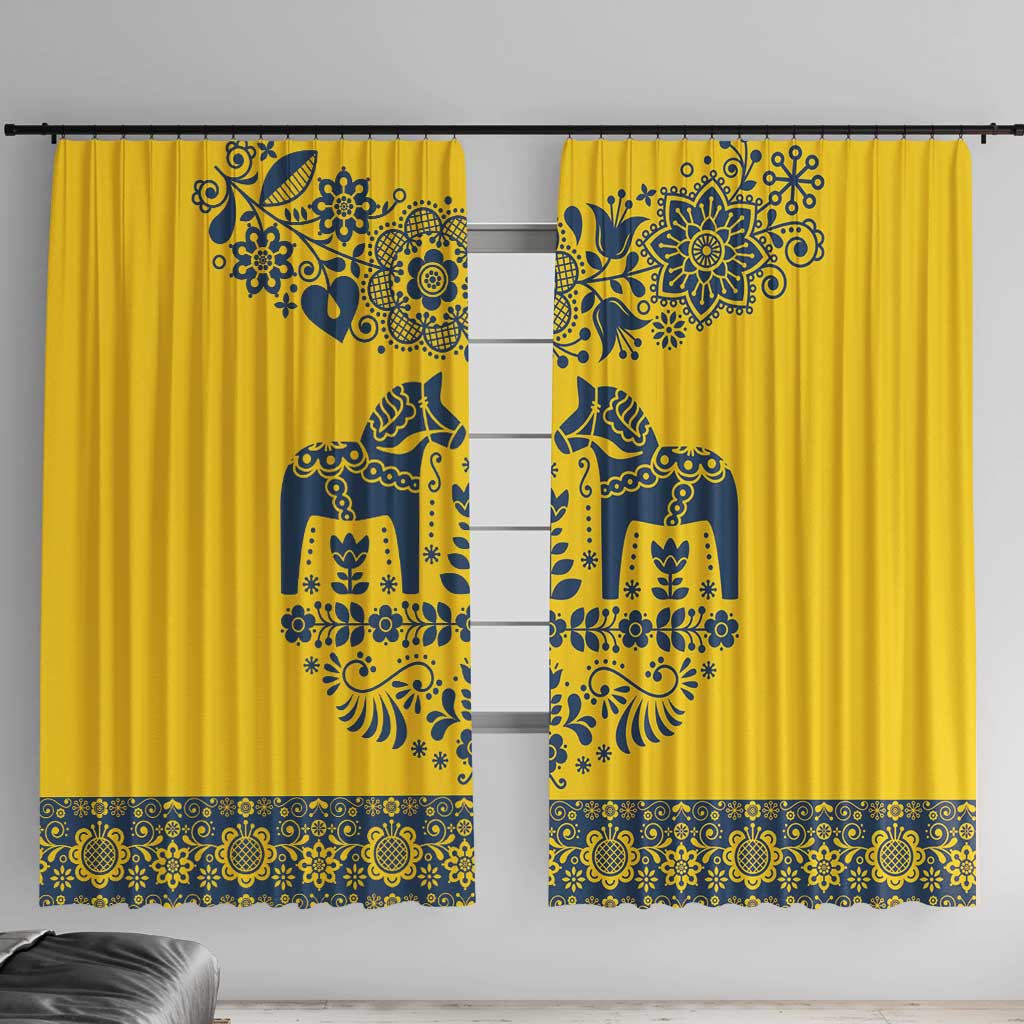 Sweden Daleclarian Horse Window Curtain Floral Folk Pattern Yellow Version