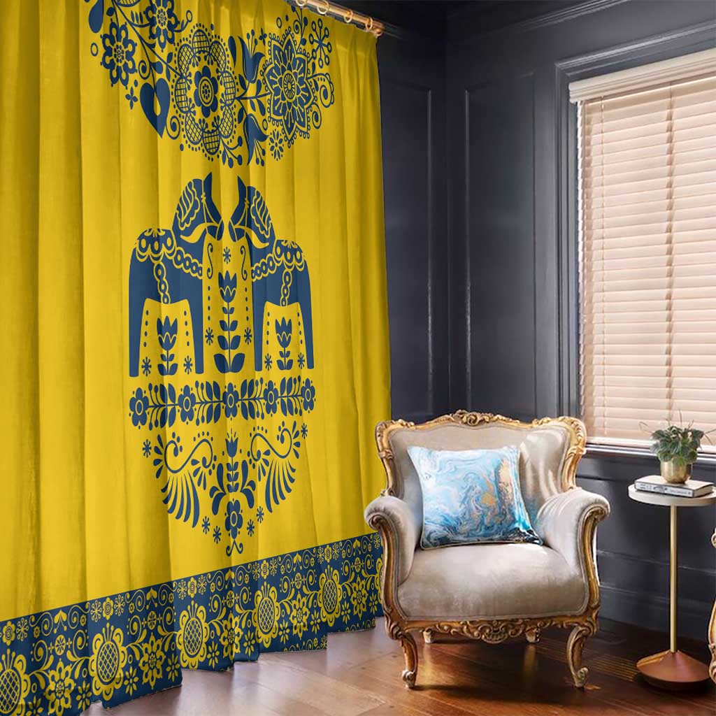 Sweden Daleclarian Horse Window Curtain Floral Folk Pattern Yellow Version