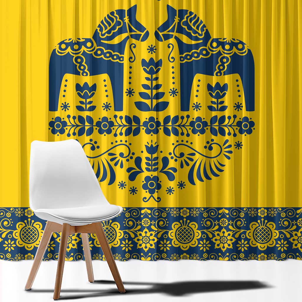 Sweden Daleclarian Horse Window Curtain Floral Folk Pattern Yellow Version