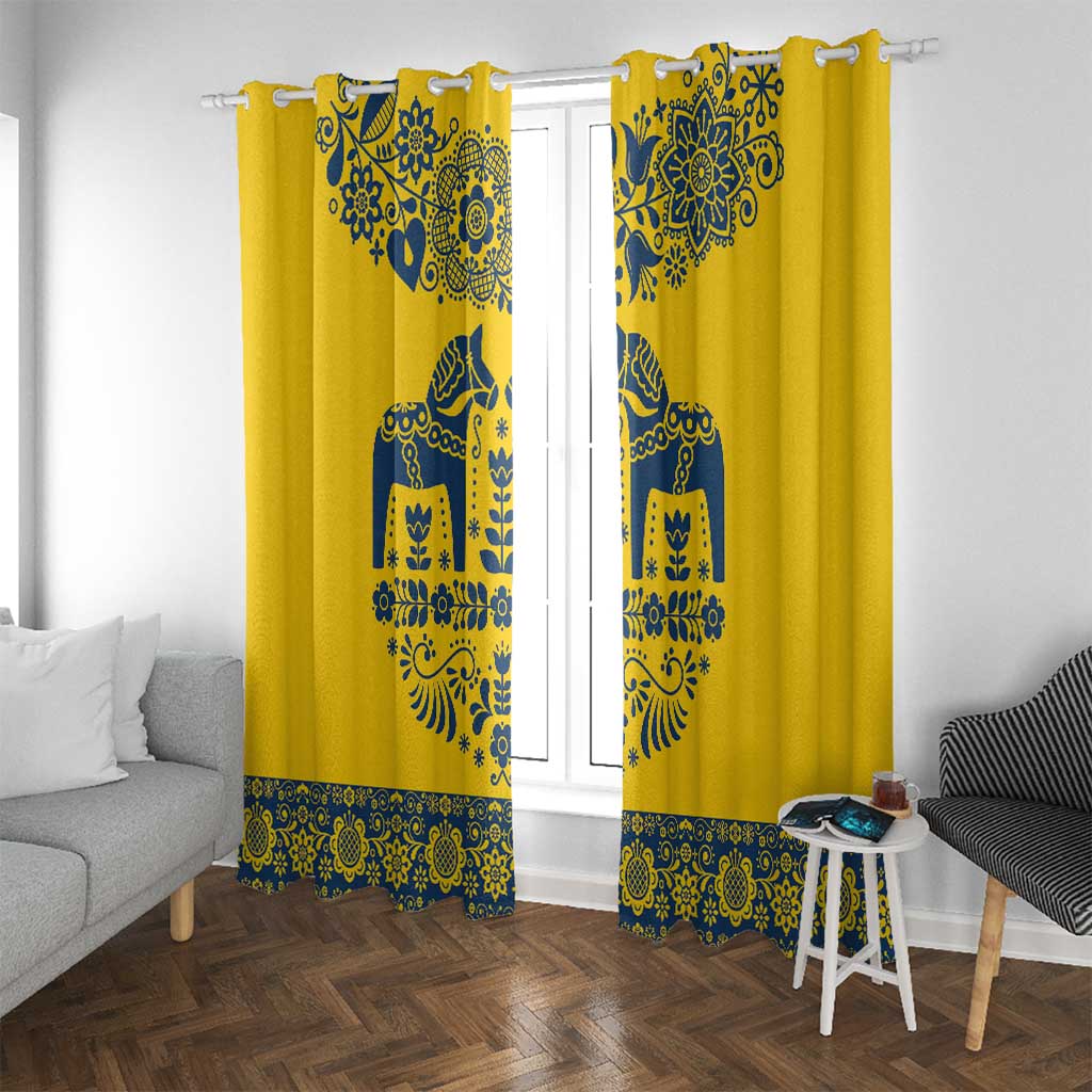 Sweden Daleclarian Horse Window Curtain Floral Folk Pattern Yellow Version