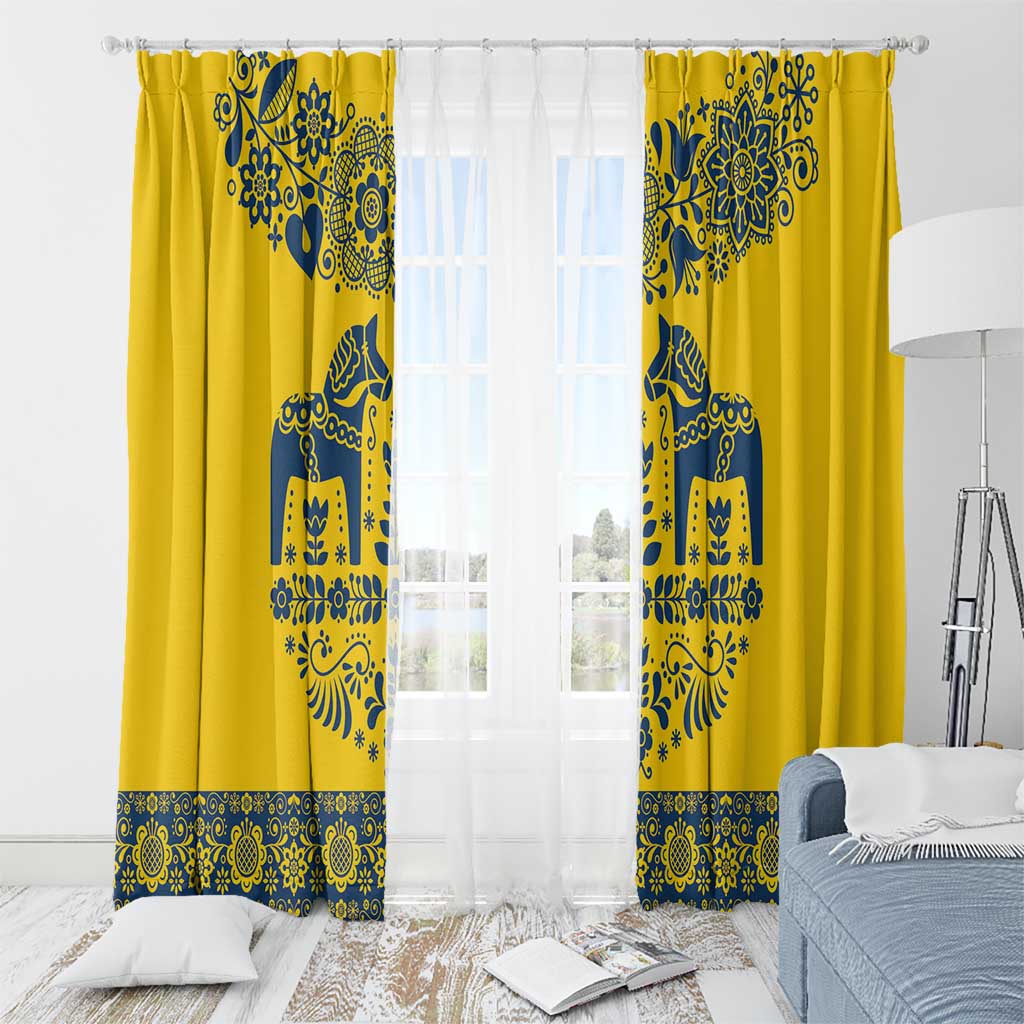 Sweden Daleclarian Horse Window Curtain Floral Folk Pattern Yellow Version
