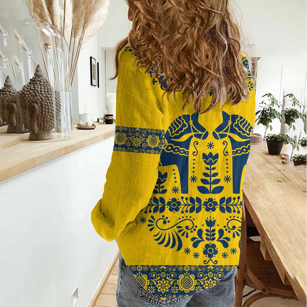 Sweden Daleclarian Horse Women Casual Shirt Floral Folk Pattern Yellow Version