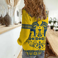Sweden Daleclarian Horse Women Casual Shirt Floral Folk Pattern Yellow Version