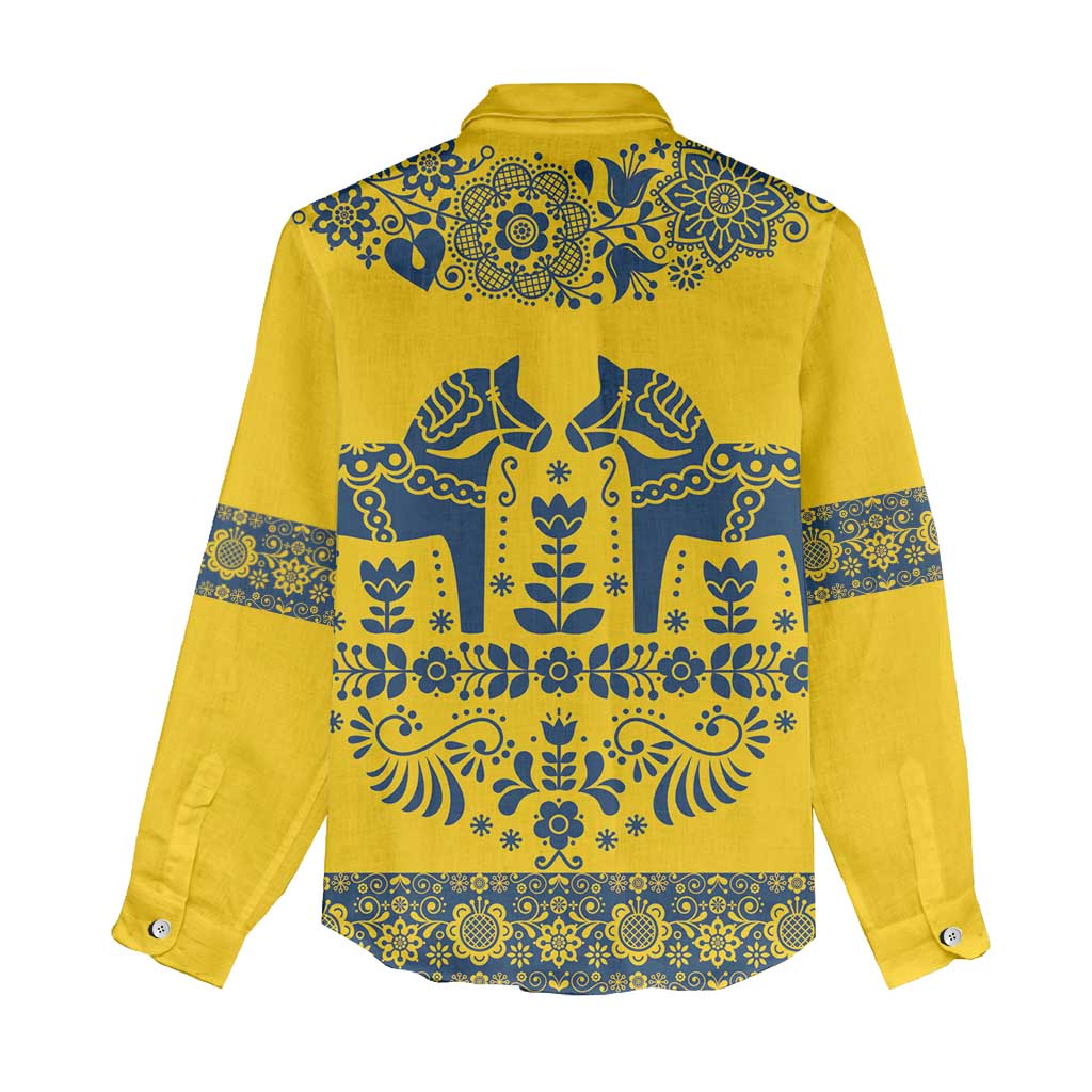 Sweden Daleclarian Horse Women Casual Shirt Floral Folk Pattern Yellow Version
