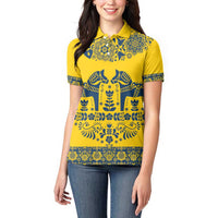 Sweden Daleclarian Horse Women Polo Shirt Floral Folk Pattern Yellow Version