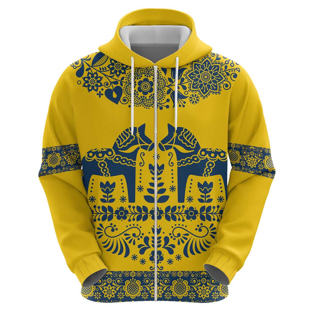 Sweden Daleclarian Horse Zip Hoodie Floral Folk Pattern Yellow Version