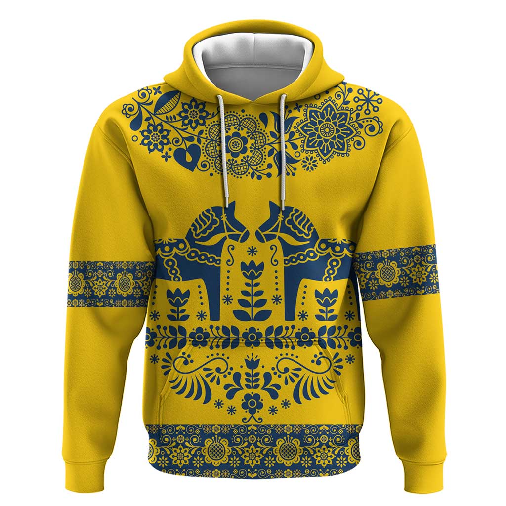 Sweden Daleclarian Horse Zip Hoodie Floral Folk Pattern Yellow Version
