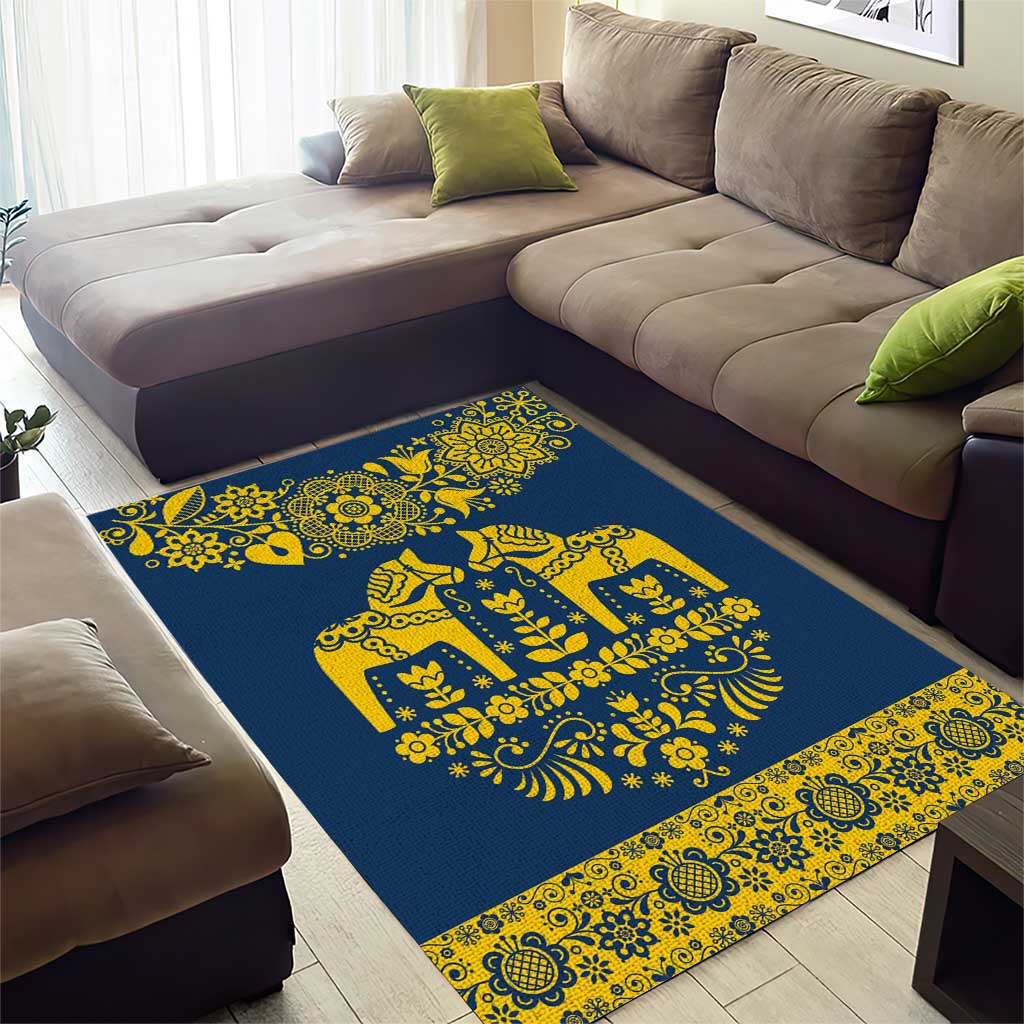 Sweden Daleclarian Horse Area Rug Floral Folk Pattern Blue Version