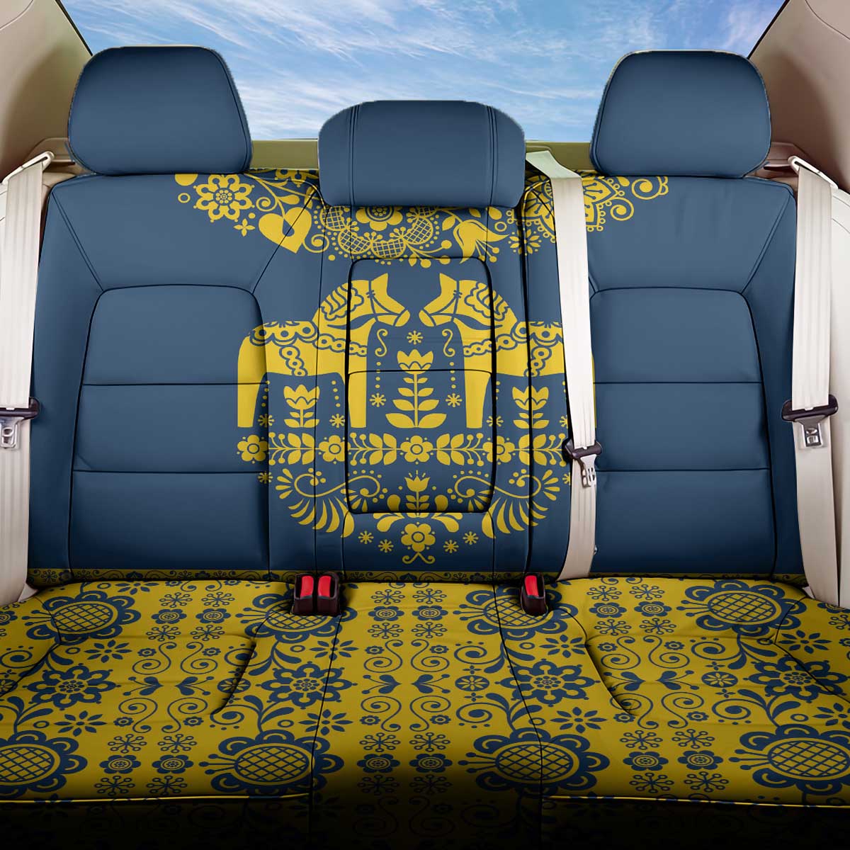 Sweden Daleclarian Horse Back Car Seat Cover Floral Folk Pattern Blue Version