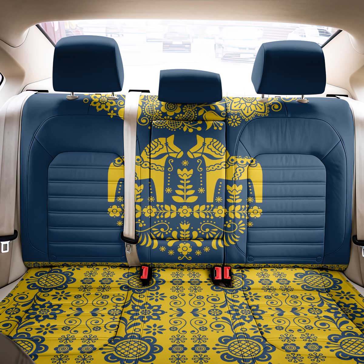 Sweden Daleclarian Horse Back Car Seat Cover Floral Folk Pattern Blue Version