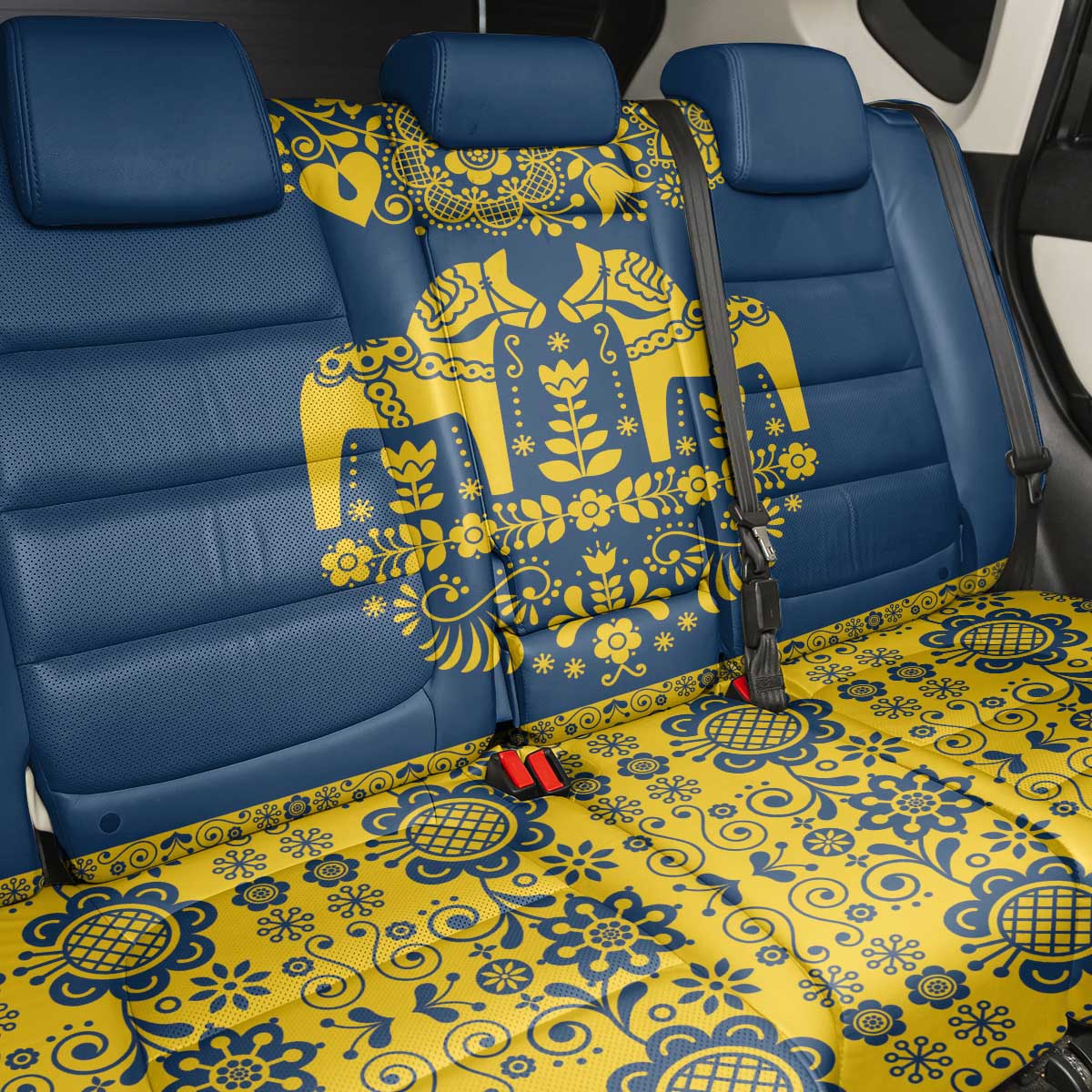 Sweden Daleclarian Horse Back Car Seat Cover Floral Folk Pattern Blue Version