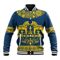 Sweden Daleclarian Horse Baseball Jacket Floral Folk Pattern Blue Version
