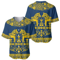 Sweden Daleclarian Horse Baseball Jersey Floral Folk Pattern Blue Version