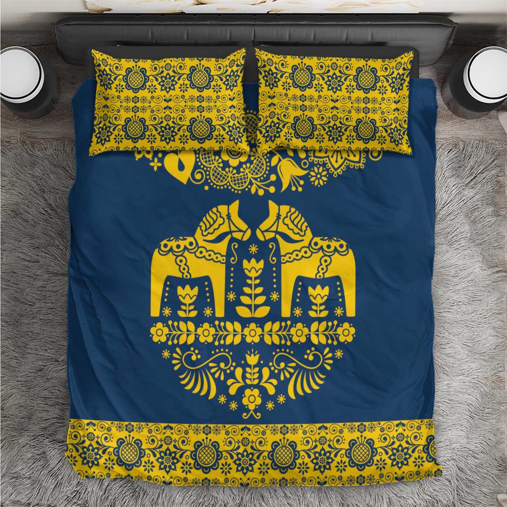 Sweden Daleclarian Horse Bedding Set Floral Folk Pattern Blue Version