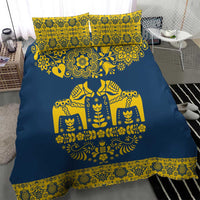 Sweden Daleclarian Horse Bedding Set Floral Folk Pattern Blue Version
