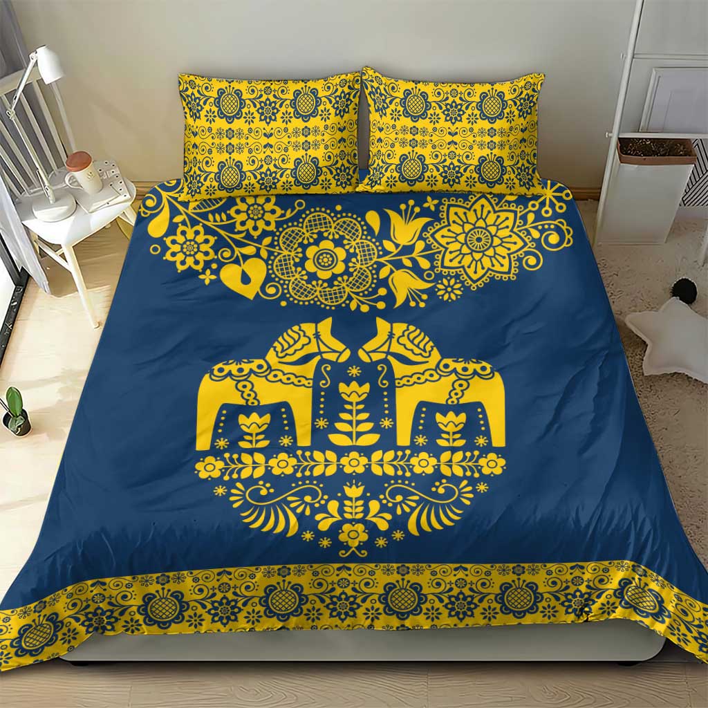 Sweden Daleclarian Horse Bedding Set Floral Folk Pattern Blue Version