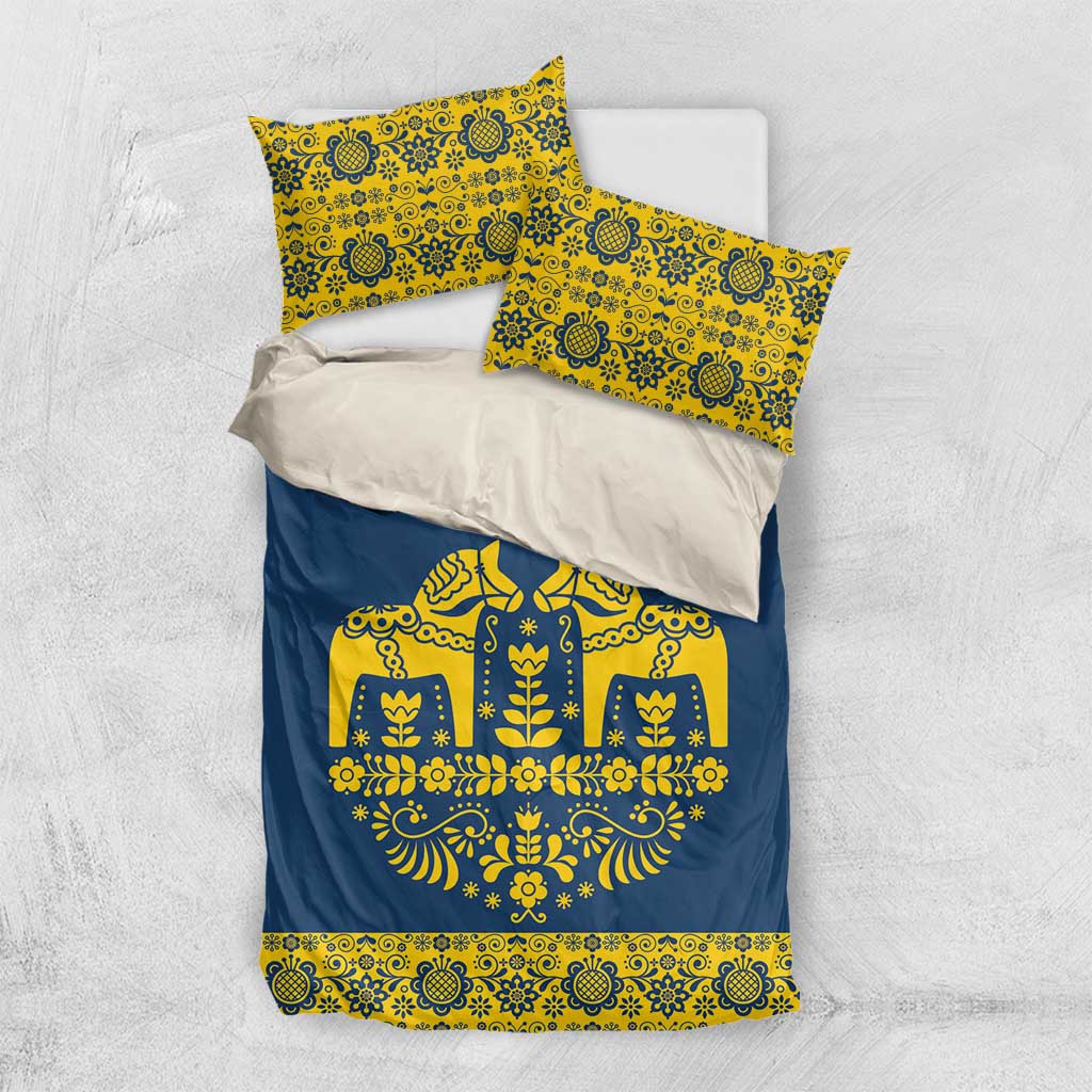 Sweden Daleclarian Horse Bedding Set Floral Folk Pattern Blue Version