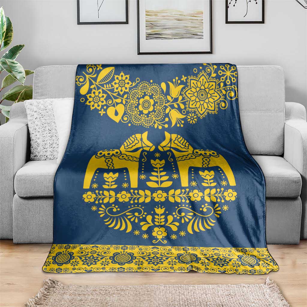 Sweden Daleclarian Horse Blanket Floral Folk Pattern Blue Version