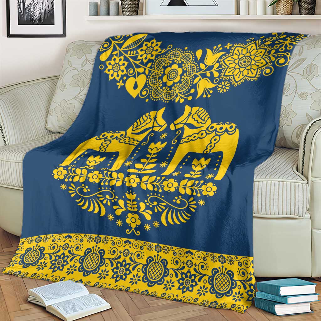Sweden Daleclarian Horse Blanket Floral Folk Pattern Blue Version