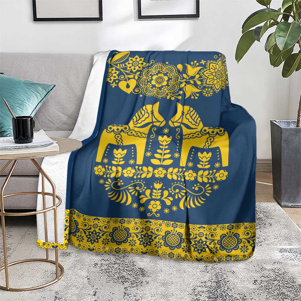 Sweden Daleclarian Horse Blanket Floral Folk Pattern Blue Version