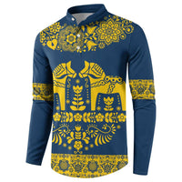 Sweden Daleclarian Horse Button Sweatshirt Floral Folk Pattern Blue Version