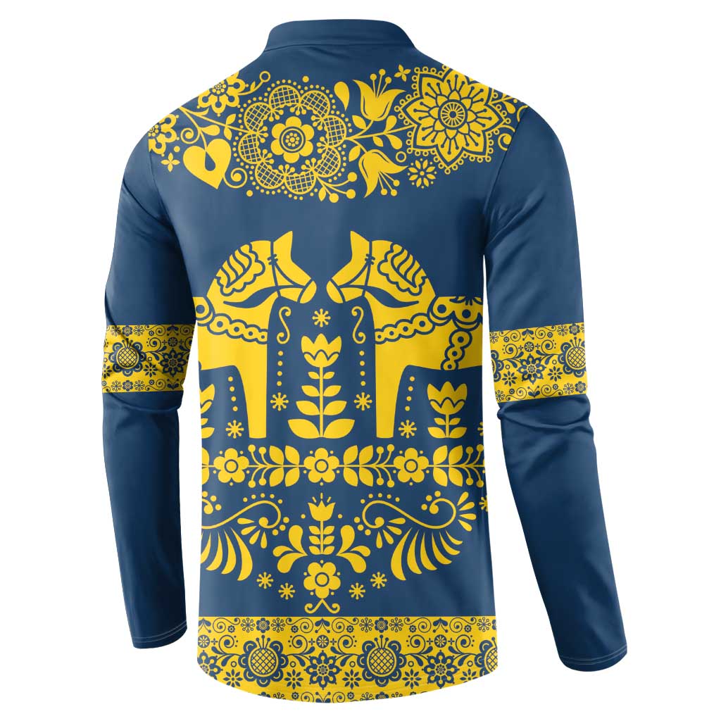 Sweden Daleclarian Horse Button Sweatshirt Floral Folk Pattern Blue Version
