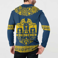 Sweden Daleclarian Horse Button Sweatshirt Floral Folk Pattern Blue Version