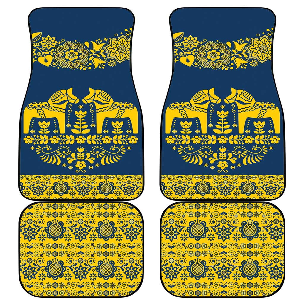 Sweden Daleclarian Horse Car Mats Floral Folk Pattern Blue Version