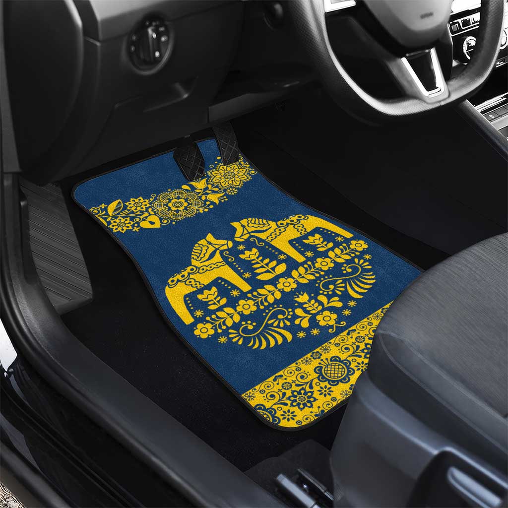 Sweden Daleclarian Horse Car Mats Floral Folk Pattern Blue Version