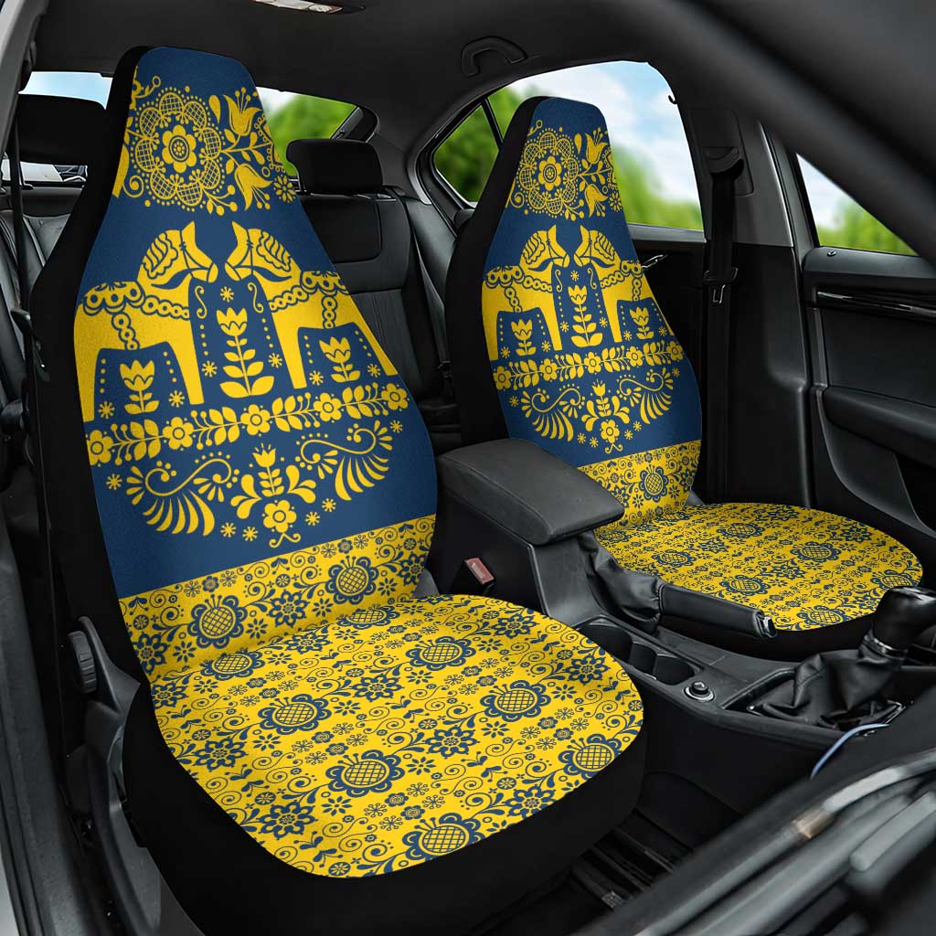 Sweden Daleclarian Horse Car Seat Cover Floral Folk Pattern Blue Version