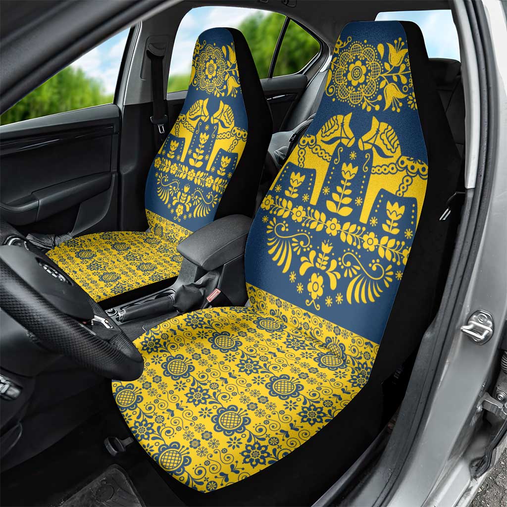 Sweden Daleclarian Horse Car Seat Cover Floral Folk Pattern Blue Version