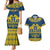 Sweden Daleclarian Horse Couples Matching Mermaid Dress and Hawaiian Shirt Floral Folk Pattern Blue Version