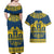 Sweden Daleclarian Horse Couples Matching Off Shoulder Maxi Dress and Hawaiian Shirt Floral Folk Pattern Blue Version