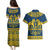 Sweden Daleclarian Horse Couples Matching Puletasi and Hawaiian Shirt Floral Folk Pattern Blue Version